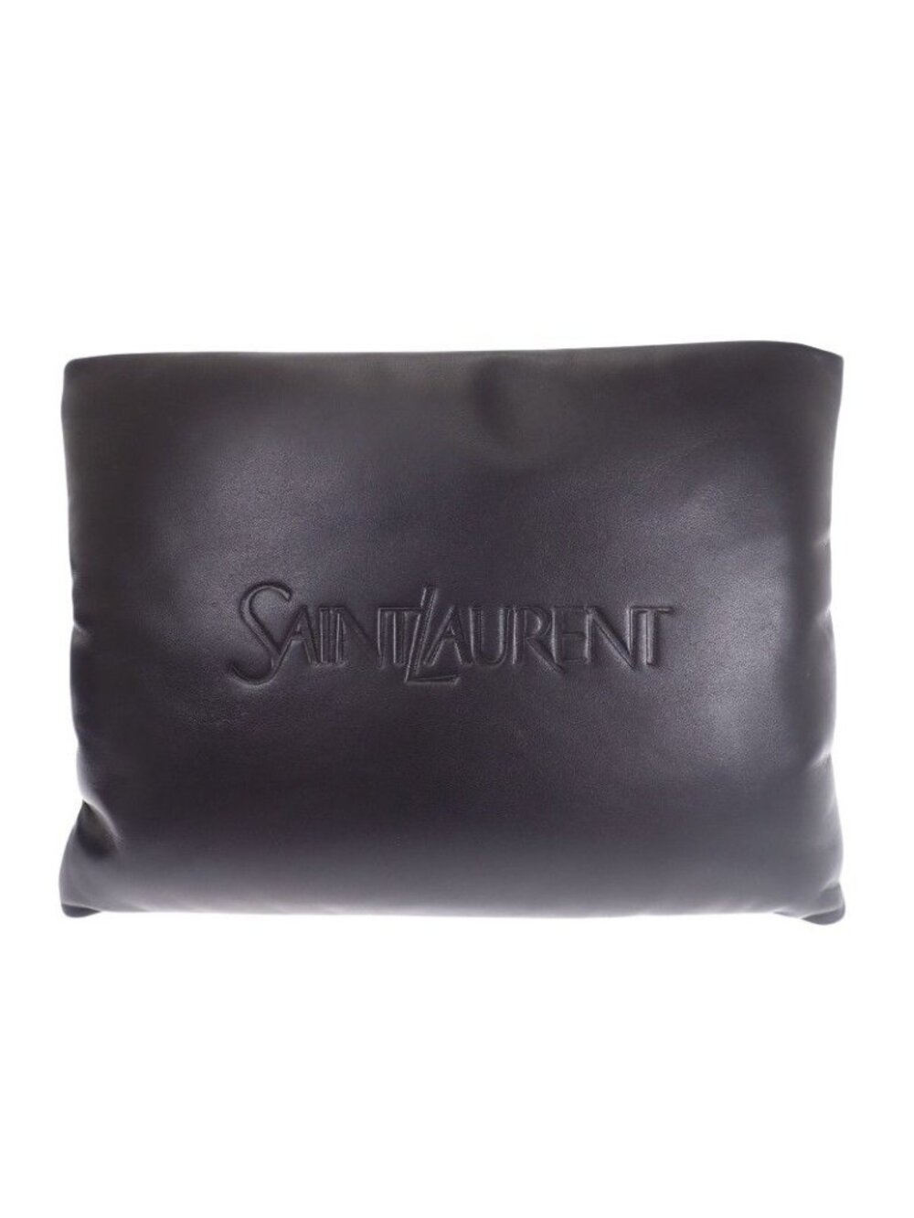 Saint Laurent Large Puffy Pouch Clutch Lambskin Black Silver - Picture 1 of 14